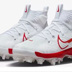 Brand New Nike Alpha Huarache NXT White Red MCS Baseball Cleats Sizes 7, 10.5, 11, 12.5, 13