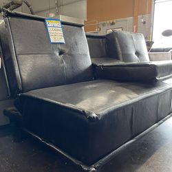 Black Leather Futon with Drop Down Console 