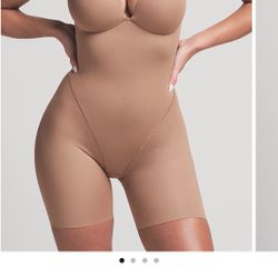 Women's Brown Push-Up Butt Enhancing Padded Mid Thigh Bodysuit