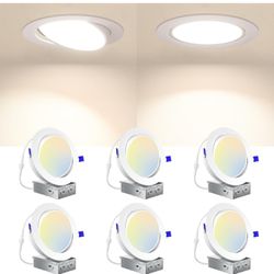 Brand New 6 Pack 6 Inch 5CCT Gimbal Slim LED Recessed Lights with J-Box, Airtight Directional Dimmable Downlight, 2700K/3000K/3500K/4000K/5000K Select