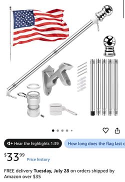 5 FT Flag Pole Kit And American Flag 3x5ft With Pole