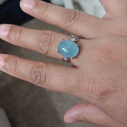 Aquamarine Light Blue Silver Adjustable Ring