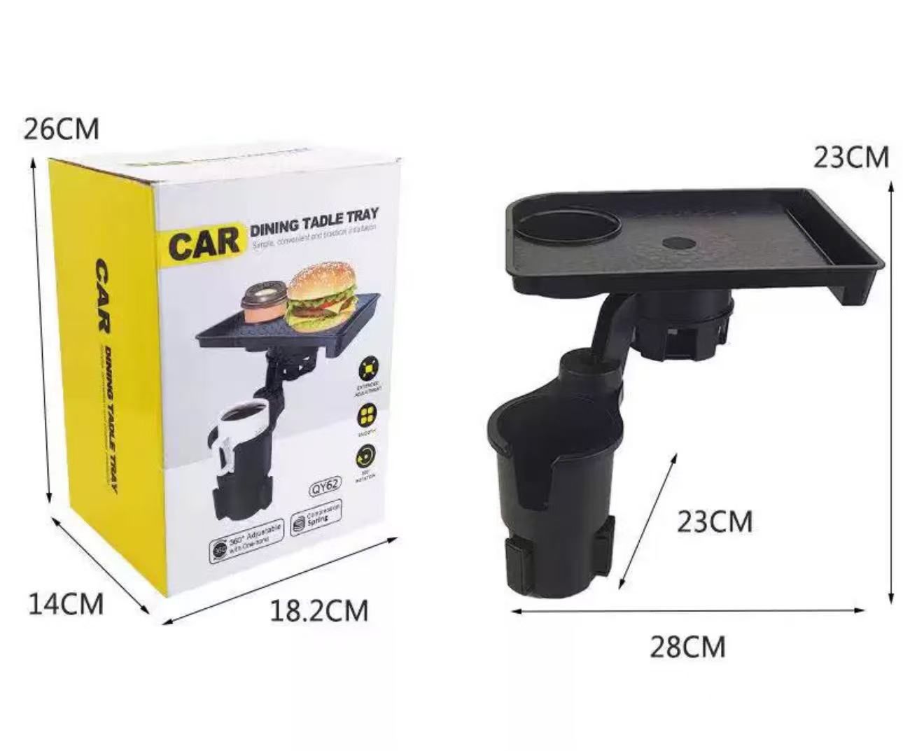 Cup Holder Tray for Car, 2 in 1 Detachable Car Food Table Tray with Solid Base & Phone Slot