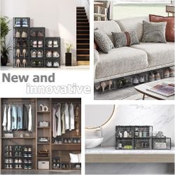 12 Pack Large Modular Clear Plastic Stackable Shoe Storage