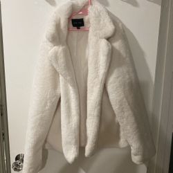Girls White Faux Fur Coat