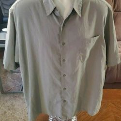 Men's George Sueded Dress Shirt Short Sleeve Tan / Green  Color Size XL (Pre-Owned)