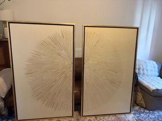 Golden Flare Wall Art PAIR - Scandinavian Designs Gold Canvas 35x59
