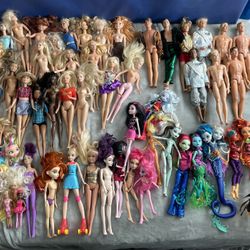 Barbies, Monster High and a few random + Clothes
