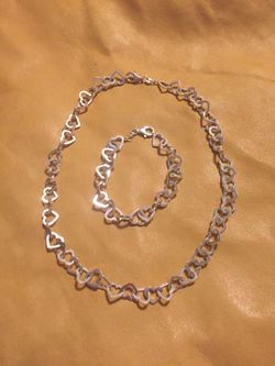 Sterling Silver 925 heart necklace & bracelet set