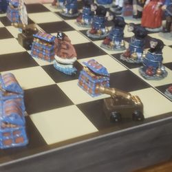 Rare Chess Set Hand Painted 