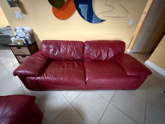 Red Leather Two-Seat Sofa