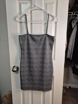 ​Zaful Black & White Plaid Bodycon Mini Dress - Size L (8) - 90s Aesthetic