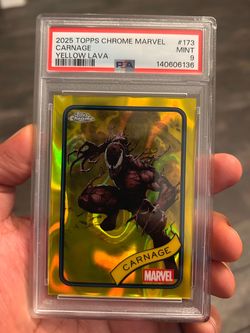 2025 TOPPS CHROME MARVEL YELLOW LAVA #173 CARNAGE PSA 9