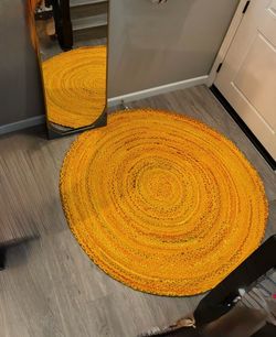 5 Ft ROUND Yellow/Golden Braided Cotton Rug