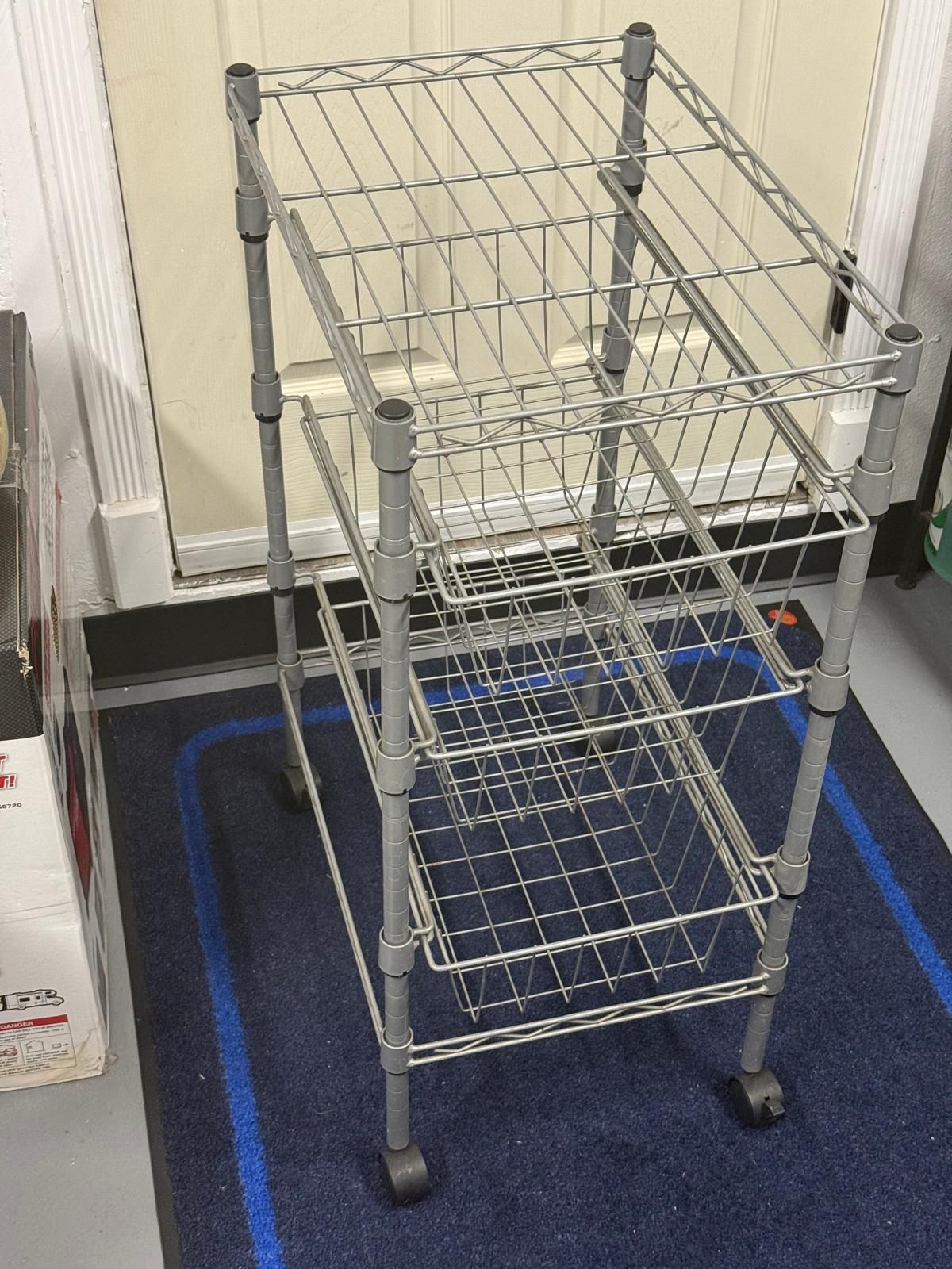 Metal, 3-Tier Rolling Utility Cart w/ 3 Baskets and Wheels