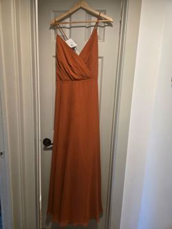 David's Bridal spaghetti strap bridesmaid dress in a rust/ cinnamon / sienna / burnt orange color size 20 NEW W TAGS