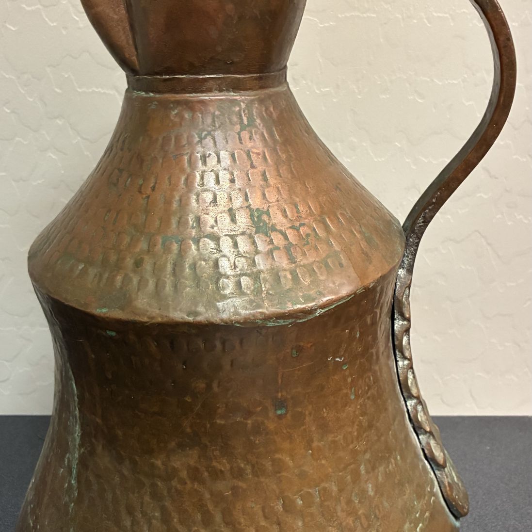 Hammered Antique Copper Turkish Pitcher 19th Century 14”