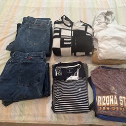 Large Lot Men’s Blue Jeans Size 38x32, 40x320 Jackets T-shirt’s And Workout XL Shirts All For $5 To $9 Each