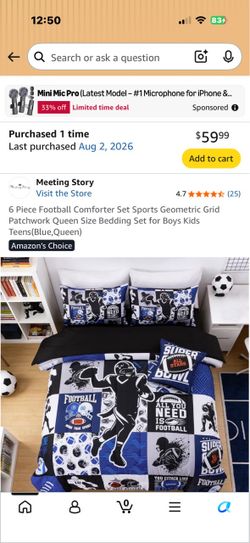 Brand new 6-Piece Football Comforter Set Queen
