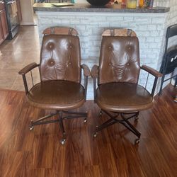 wood finished leather chairs 