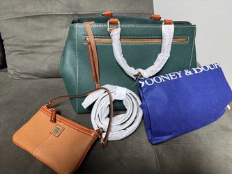 Dooney & Bourke Pebble Grain Large Barlow Satchel - Green with Tan Trim -