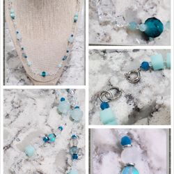 Shades of Blue Swarovski Crystal Beaded Handmade Original Design Necklace 