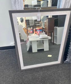 NEW 26" x 32" gray and tanned framed mirror