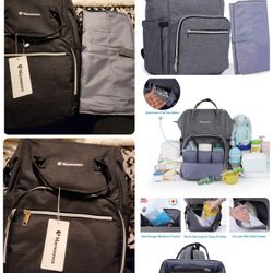 Baby Backpack Diaper Bag with Portable Changing Pad Multifunctional Large Unisex Nappy Changing Bags with Insulated Pockets,Grey