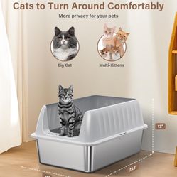 XL Stainless Steel Cat Litter Box With Lid And Scoop