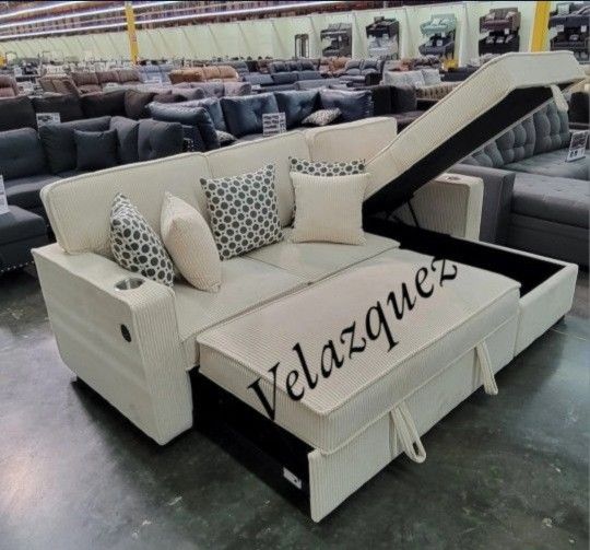 ✅️✅️Convertible Sectional✅️
(Reversible Storage Chaise W/ Cup Holder & Sofa W/ USB & USB-C Port)