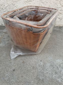 set of 3 Princess House Casual Home Rectangular Rattan Baskets