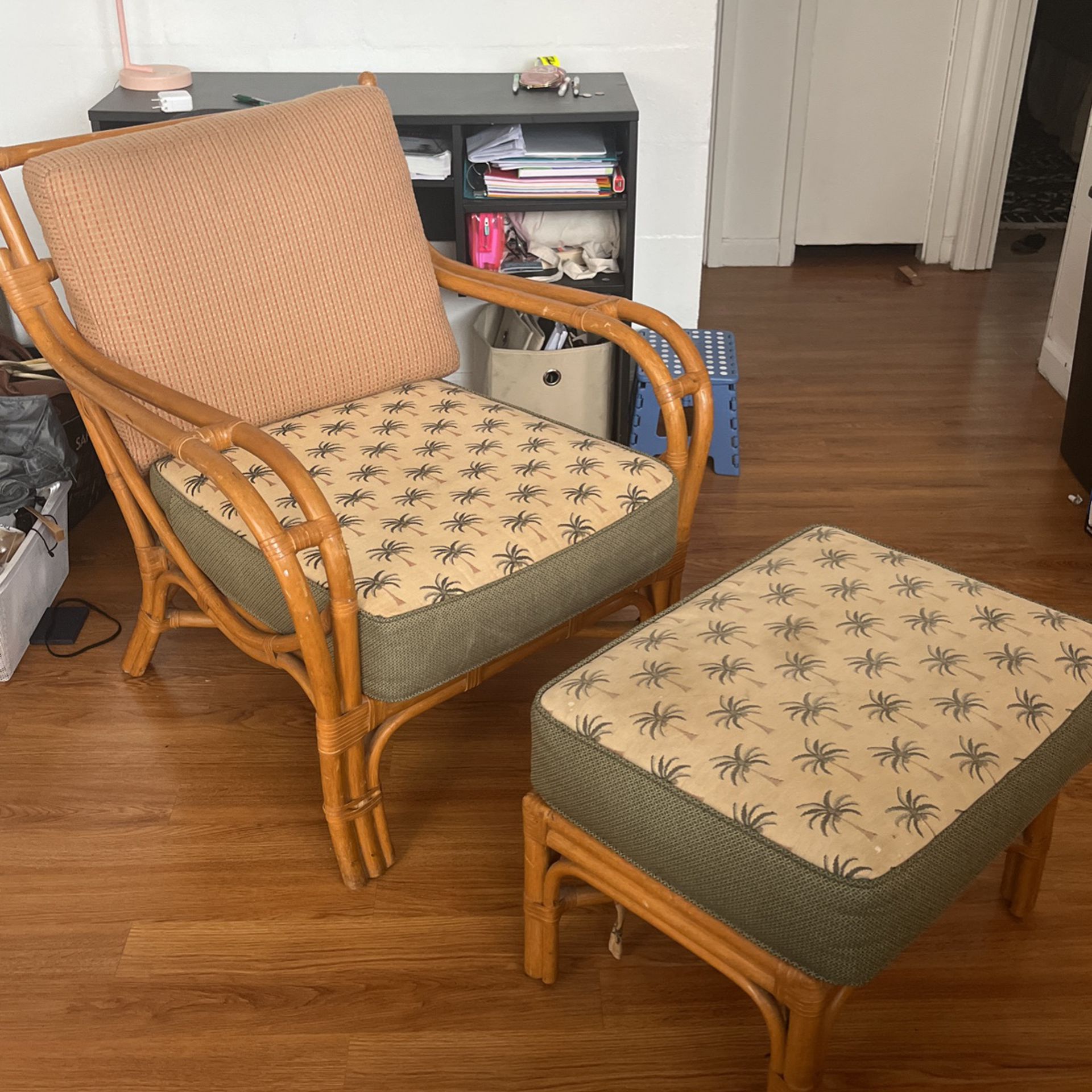 Vintage 1970s Hawaiian Style Chair And Footrest 