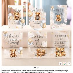 Vercraft 6 pc Teddy Bear Baby Shower Party Signs