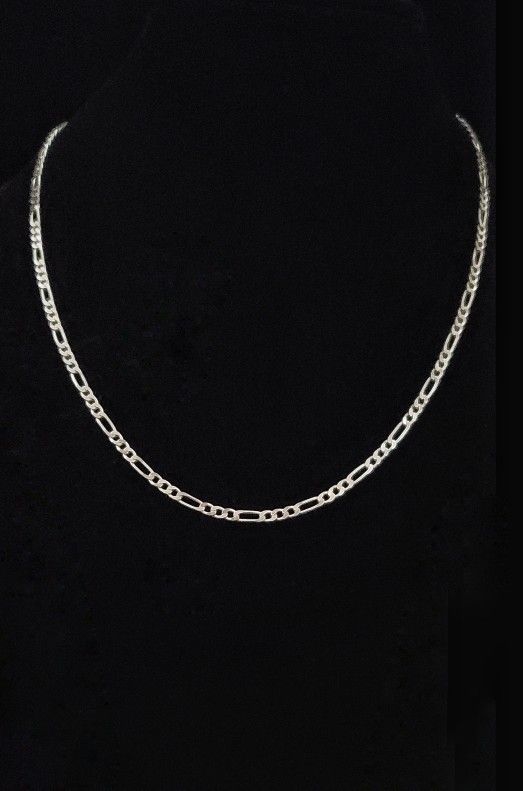 18" x 4mm Solid Sterling Silver Figaro Chain w Lobster Clasp. SS Italy, MINT!