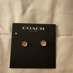 COACH Brand Stud Earrings - Rose Gold