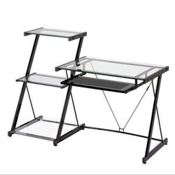 Glass Desk With shelves & Keyboard Tray