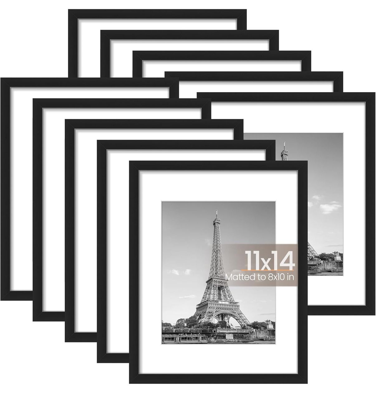 11x14 Picture Frame Set of 10, Display Pictures 8x10 with Mat or 11x14 Without, Multi Photo Frames