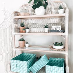 Lot Of 3 Turquoise Aqua Colored Storage Bins Nursery Organization Toys Basket