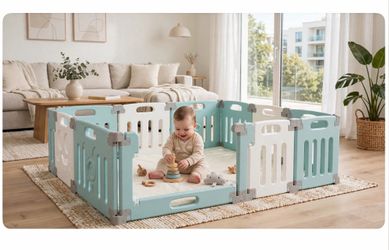 14 Panel Baby Play Yard Blue and White