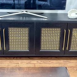 New , Beautiful Black And Gold 69.length ..Witdh is 16 inch and 25’ tall Tv Console (NEW)