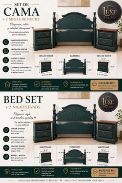 Green Bed Set + 2 Nightstands