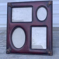 Vintage Burgundy Ornate 4-Opening Photo Frame 11.5x10”Free-Standing/Hanging