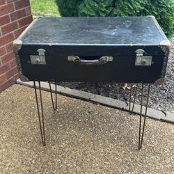 Custom Made Vintage Suitcase Table On Hairpin Legs 