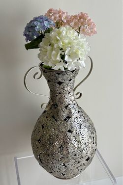 21”h Silver Metal Medallions Decorative Floor Vase