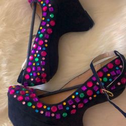 💕Unique Jeweled Black Wedge High Heels💕 BRAND NEW!!!!!