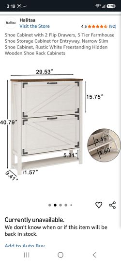 Halitaa Farmhouse Shoe Cabinet with 2 Flip Drawers