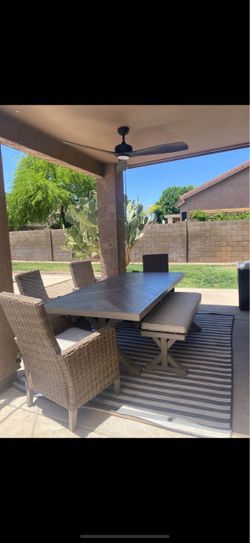 Outdoor Table, 4 Chairs and Bench