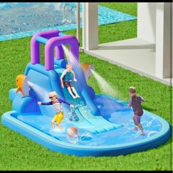 9 x 15 FT Inflatable Water Slide Park with Blower, Heavy Duty Bounce House with Slides, Splash Pool,
