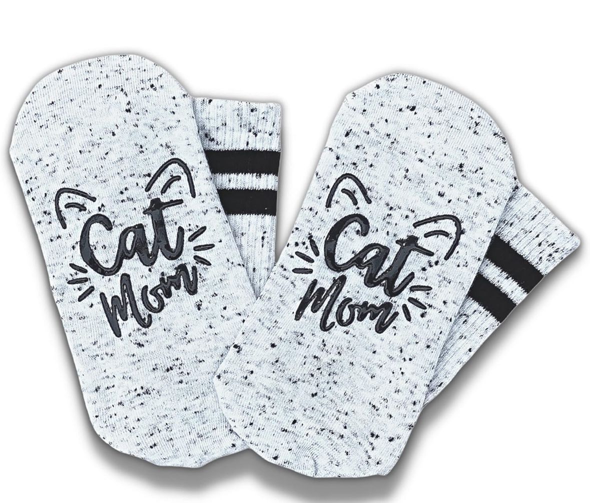 Boutique Crew Socks for Women | Soft Fuzzy No Slip Grip Soles Cat Mom socks