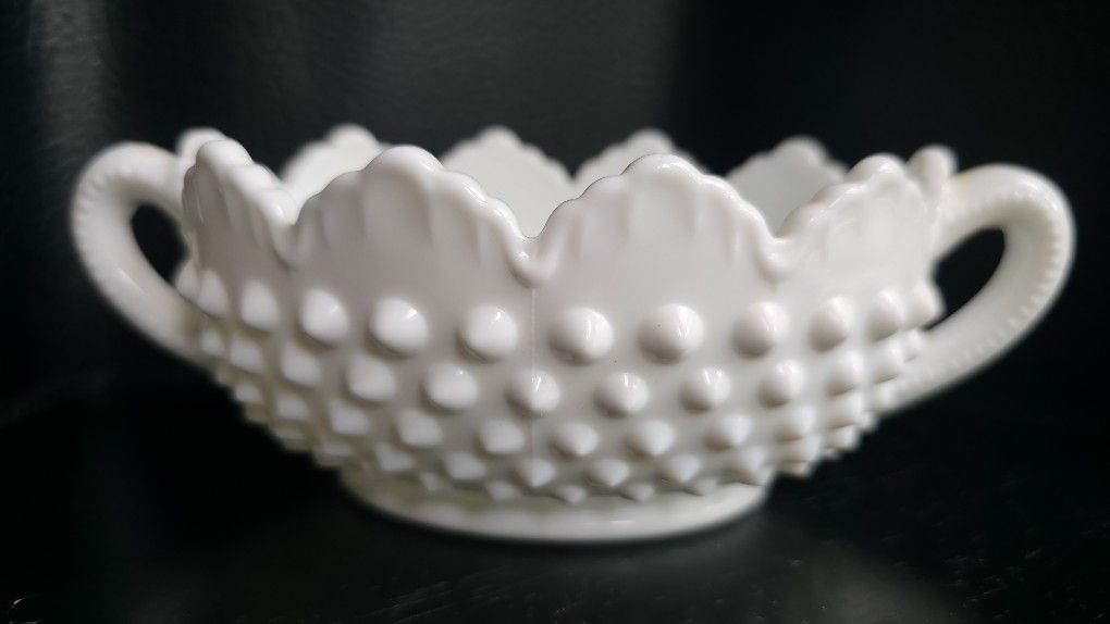 Vintage Hobnail Milk Glass Nut Dish